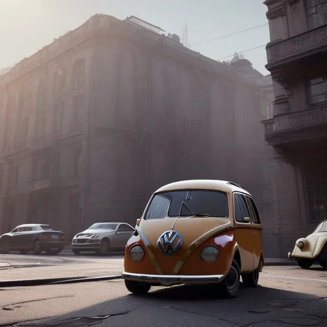 an old volkswagen car ultra realistic,concept, 4k ,on street,8k resolution, high-quality, fine-detail, parked in crowded city winter