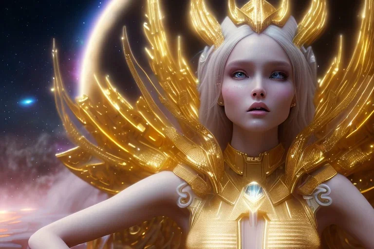  beautiful cosmic woman, long hair, golden skin, nice smiling, magic glamour make up, delicate colors, beautiful glamour galactique dress, ultra sharp focus, 8k, unreal engine 5, extremely sharp detail, light effect, soft light atmosphere of a spaceship, smooth, full of details, face in front, complete vision of face and hair and body