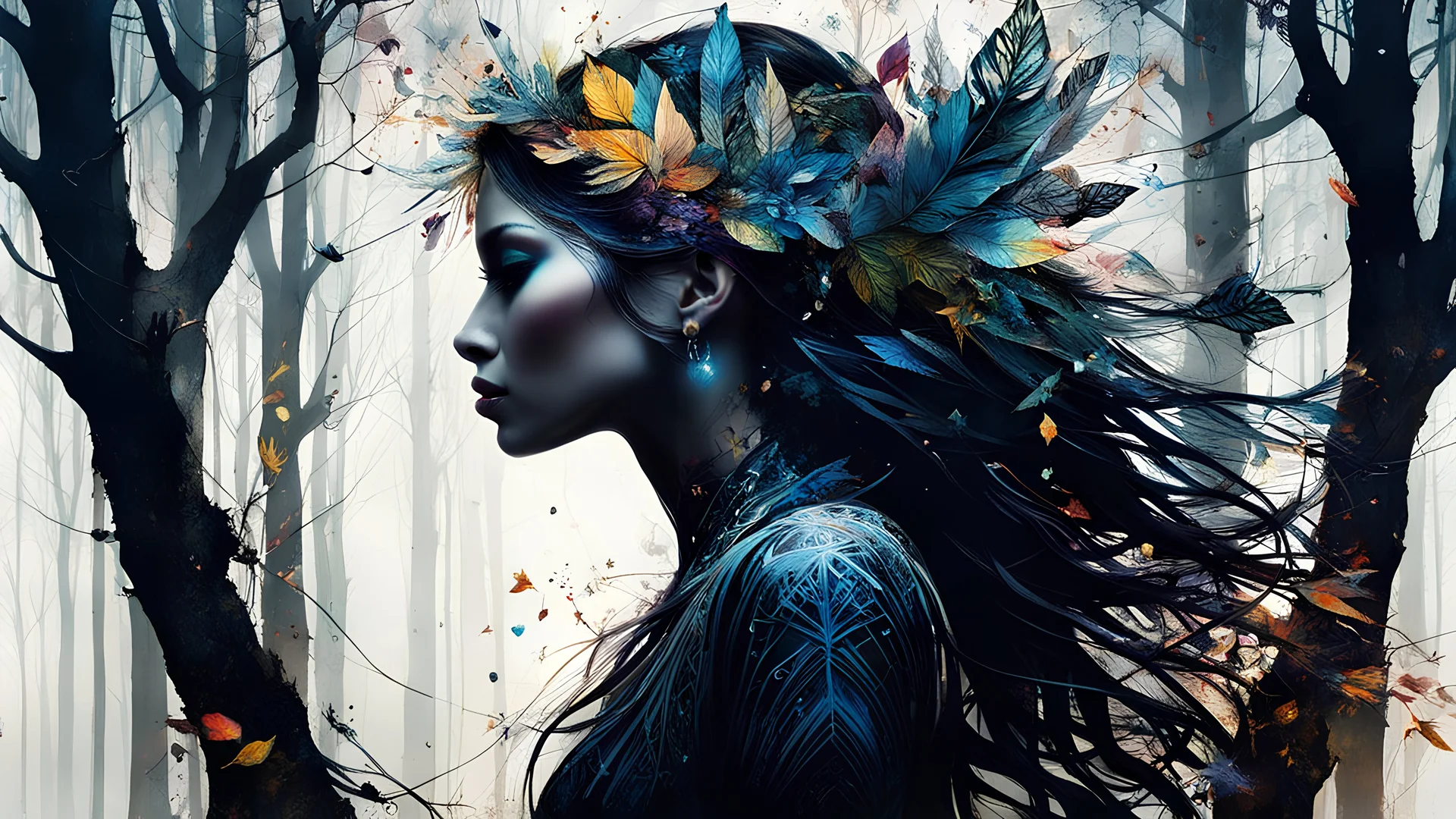 mysterious silhouette forest woman, by Minjae Lee, Carne Griffiths, Emily Kell, Geoffroy Thoorens, Aaron Horkey, Jordan Grimmer, Greg Rutkowski, amazing depth, masterwork, surreal, geometric patterns, intricately detailed, bokeh, perfect balanced, deep fine borders, artistic photorealism , smooth, great masterwork by head of prompt engineering