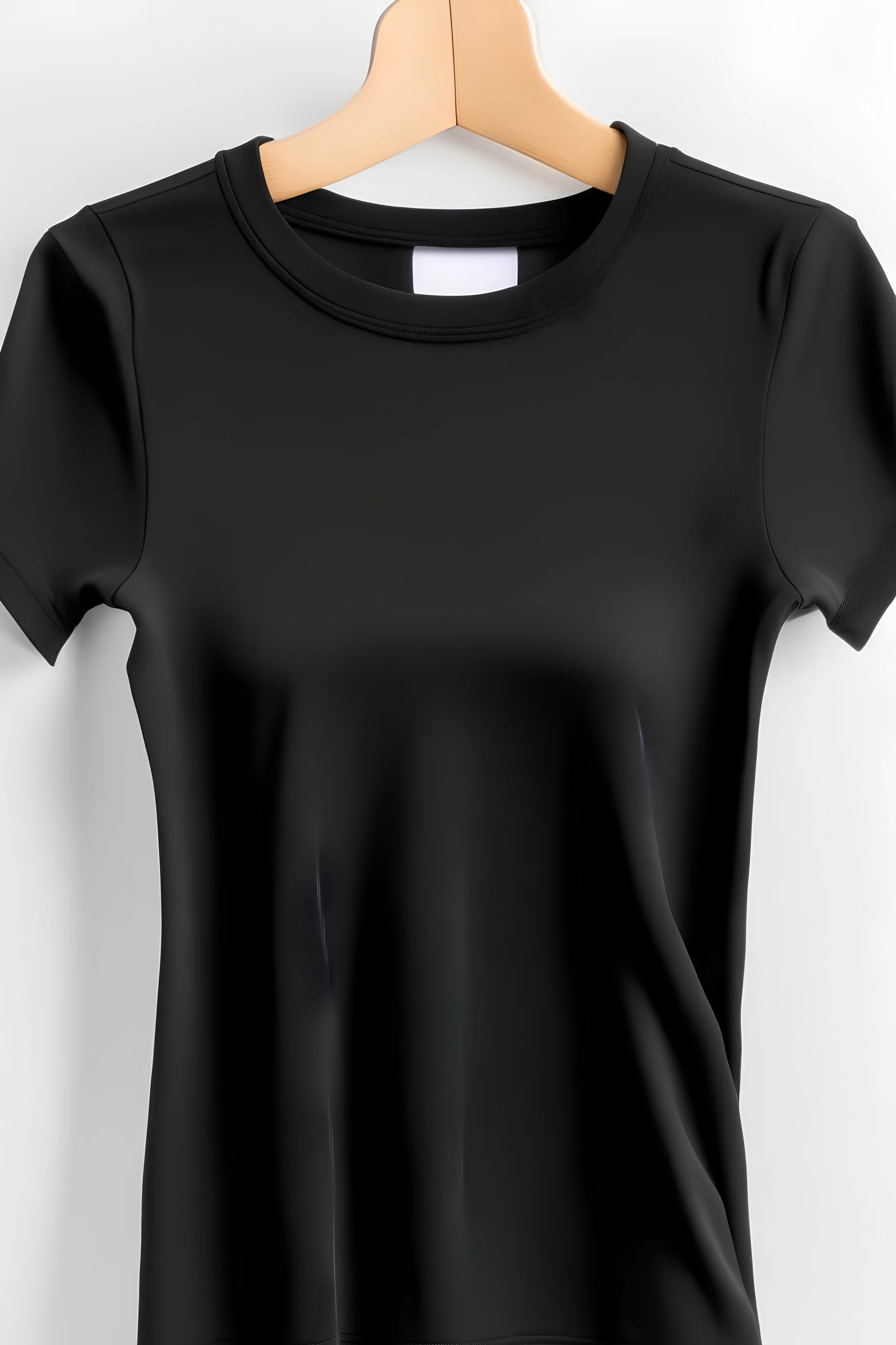 black womens t-shirt with light grey background