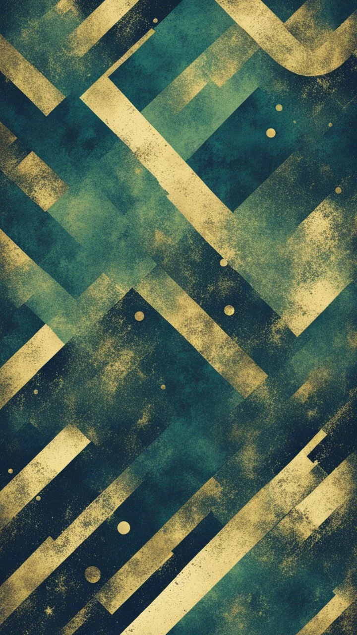 Hyper Realistic Green, Navy-Blue & Golden Abstract Retro Grunge-Pattern-Texture