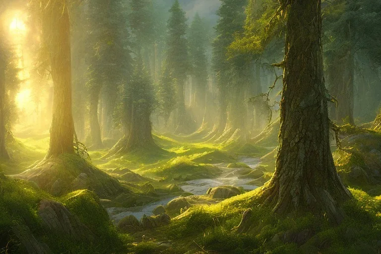 forest trees sunshine mountains