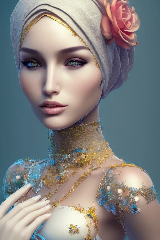 Seductive outfit, hijab portrait, 8k resolution, flower head and body, beautiful