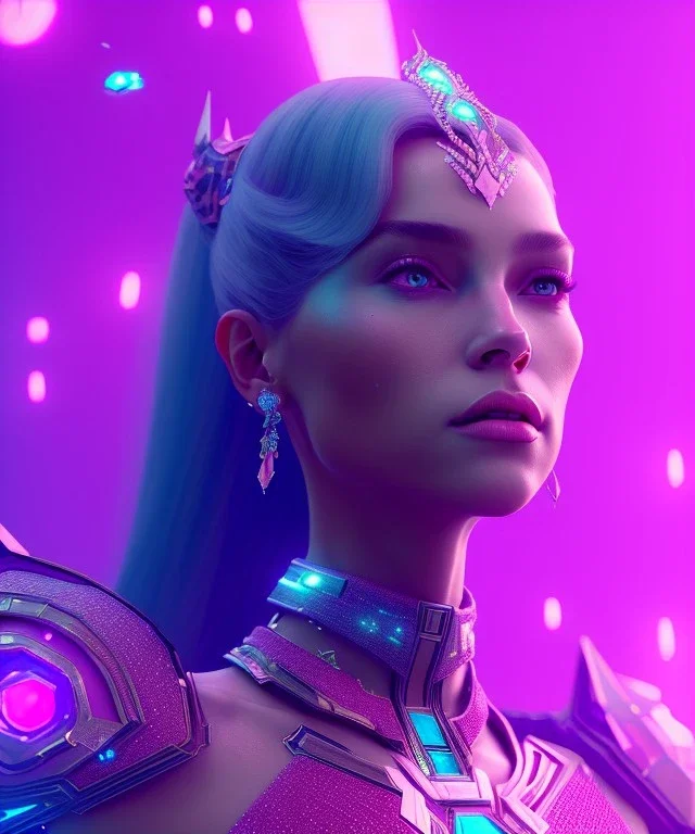 A portrait of a crystalised queen, atmospheric, realistic, unreal engine, cinematic lighting, octane render, transoarent, pink turquoise light