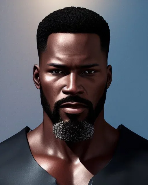 "MIddle aged black human male, with a trimmed but uneven beard, piercing eyes with slick back hair, full-scale head and shoulders portrait, 8k resolution concept art portrait by Greg Rutkowski, Artgerm, WLOP, Alphonse Mucha dynamic lighting hyperdetailed intricately detailed Splash art trending on Artstation triadic colors Unreal Engine 5 volumetric lighting Splash art fantasy"