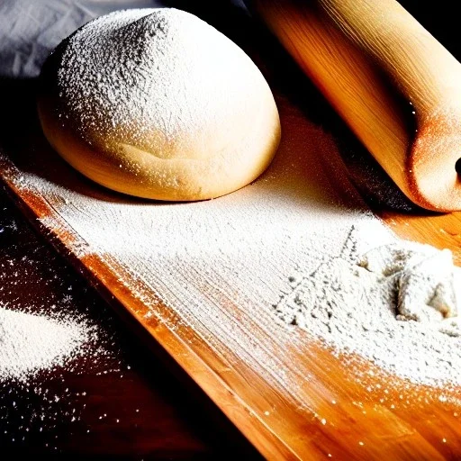 still life rolling pin flour dough