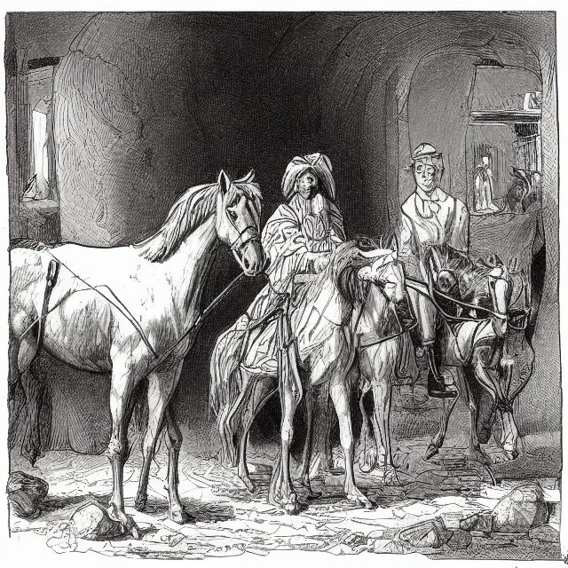 Fiacre with two horses in Vienna. Comic Art