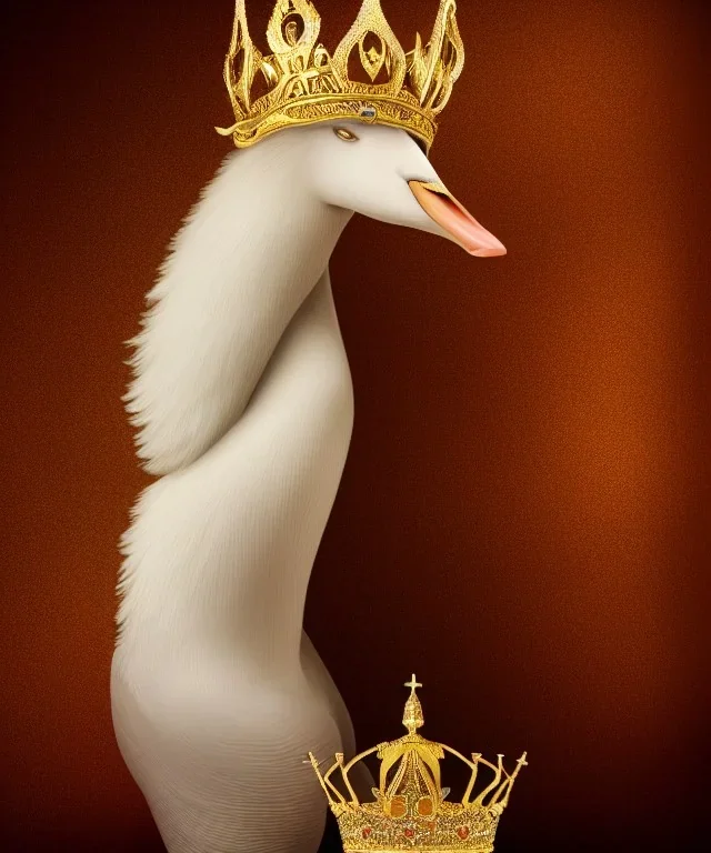 portrait of majestic, proud white goose with a gold crown, sitting in castle, 8k resolution, high-quality, fine-detail, intricate, digital art, detailed matte, volumetric lighting, illustration, 3D octane render, brian froud, howard lyon, selina french, anna dittmann, annie stokes, lisa parker, greg rutowski