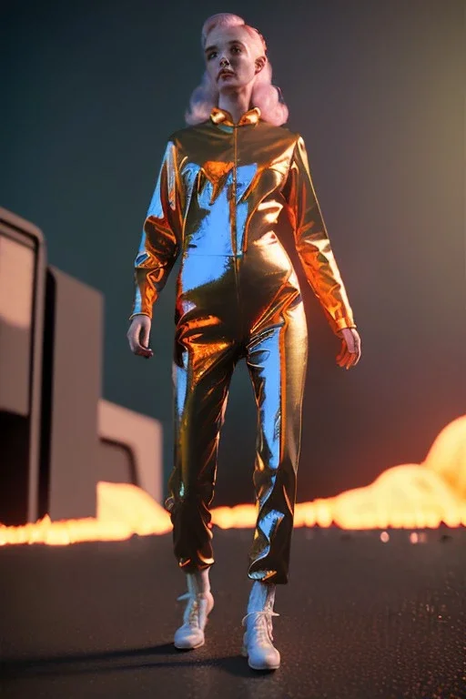 retro sci-fi image from 1980, supermarket explosions, fire, people running, sweet young blonde woman walking, tight latex suit, soft color, highly detailed, unreal engine 5, ray tracing, RTX, lumen lighting, ultra detail, volumetric lighting, 3d, finely drawn, high definition, high resolution.