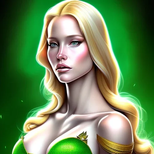 portrait of a beautiful busty Emma Frost with green eyes by Sandro Botticelli style