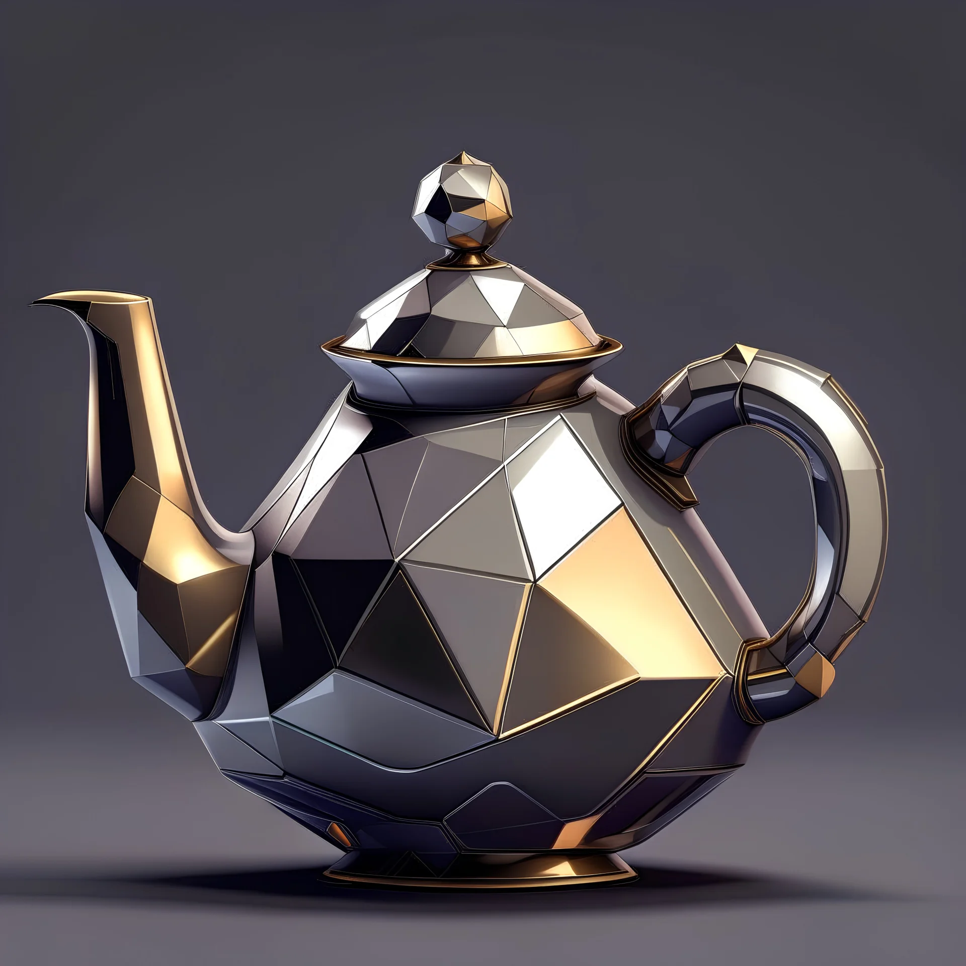 vector graphics 2d lowpoly shiny metallic spaceship warped teapot