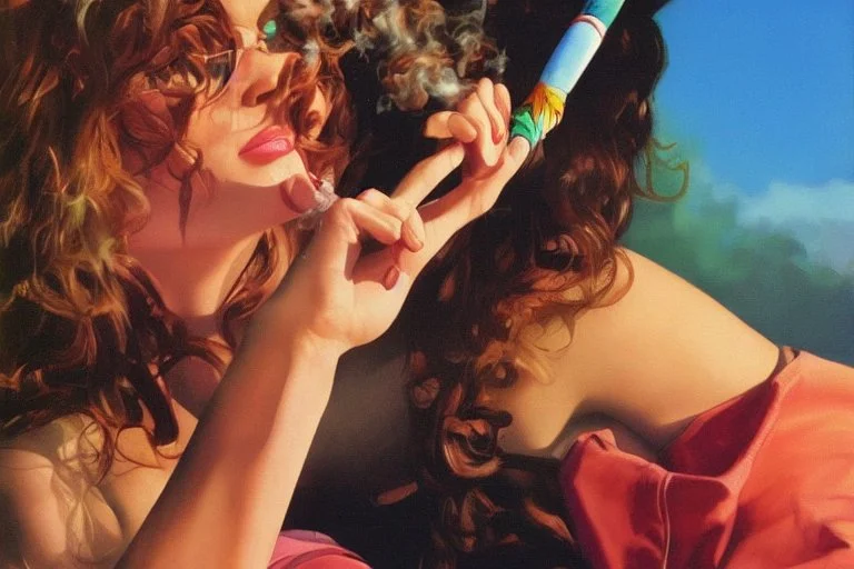 hippie girl smoking by alex ross