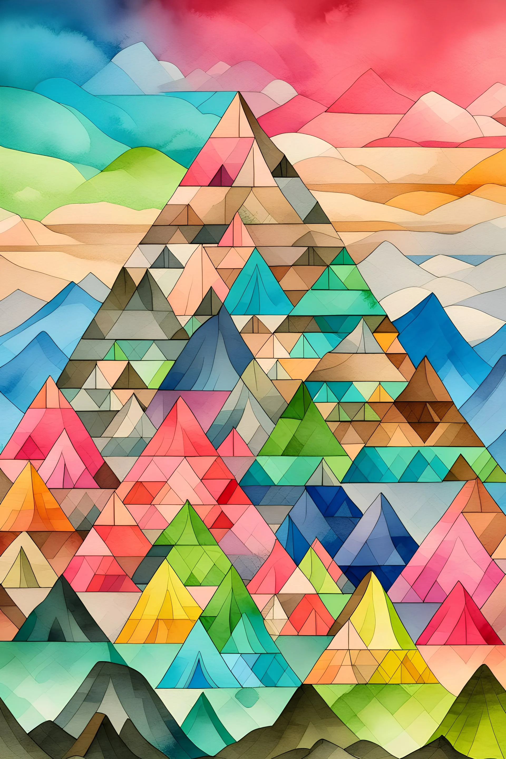 complex mountain 3D watercolour Paul Klee style