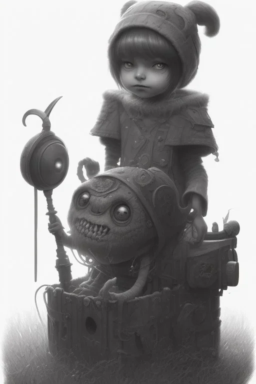 cute girl and litlle monster, Style John Kenn Mortensen,