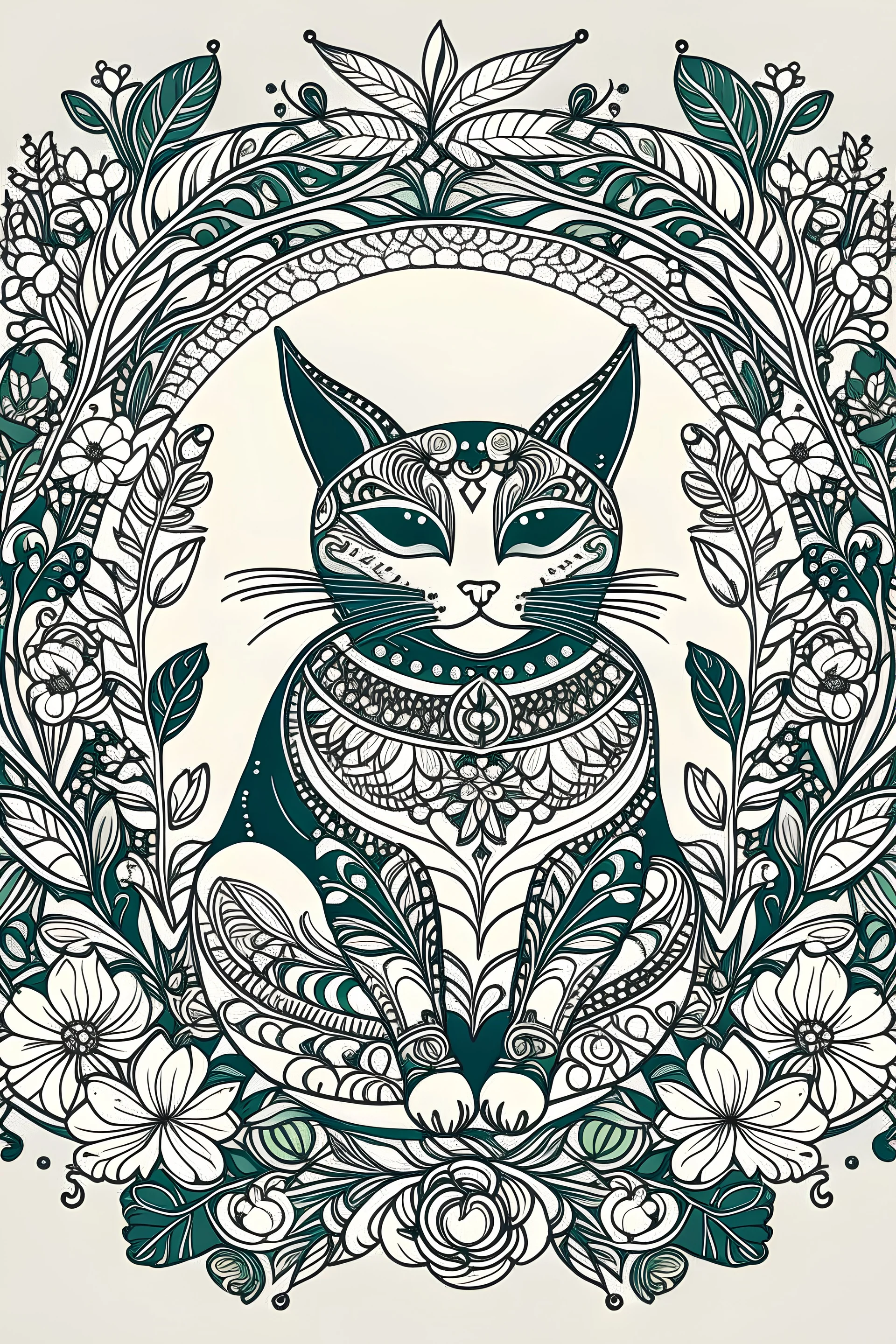 Combine floral elements with the cat silhouette to create an intricate mandala design. Incorporate flowers, leaves, and vines around the cat. Use delicate lines and details to bring the design to life.