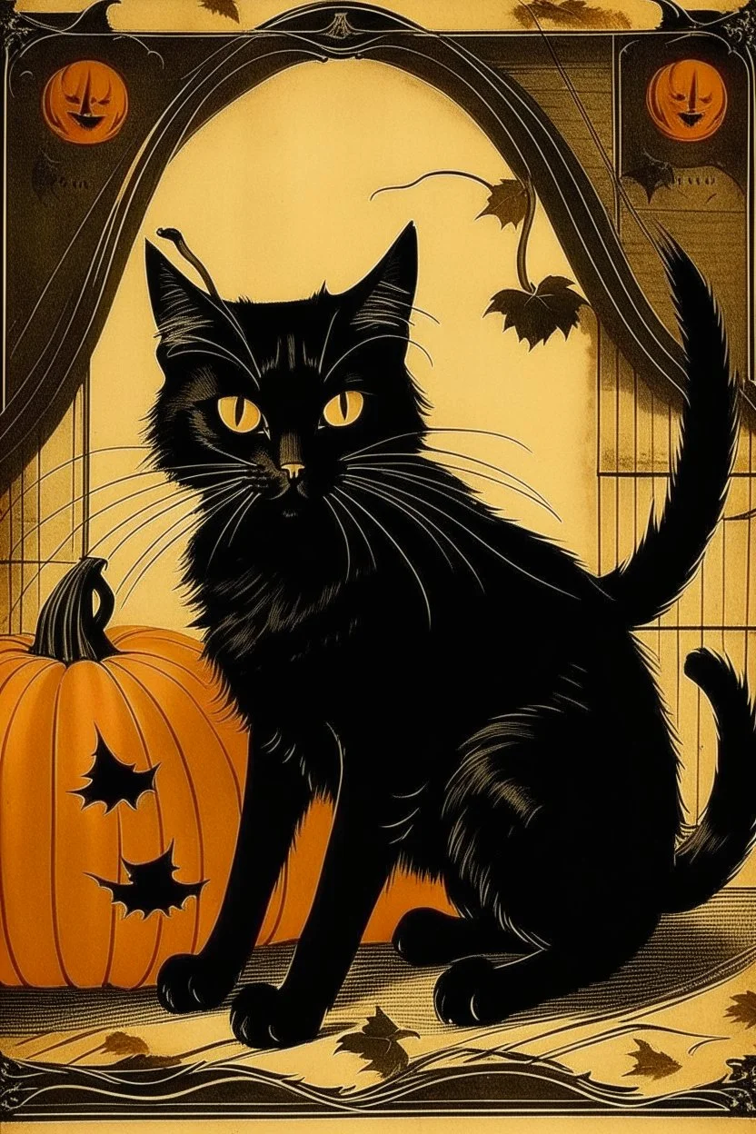 vintage cafe graphic Halloween, black cat