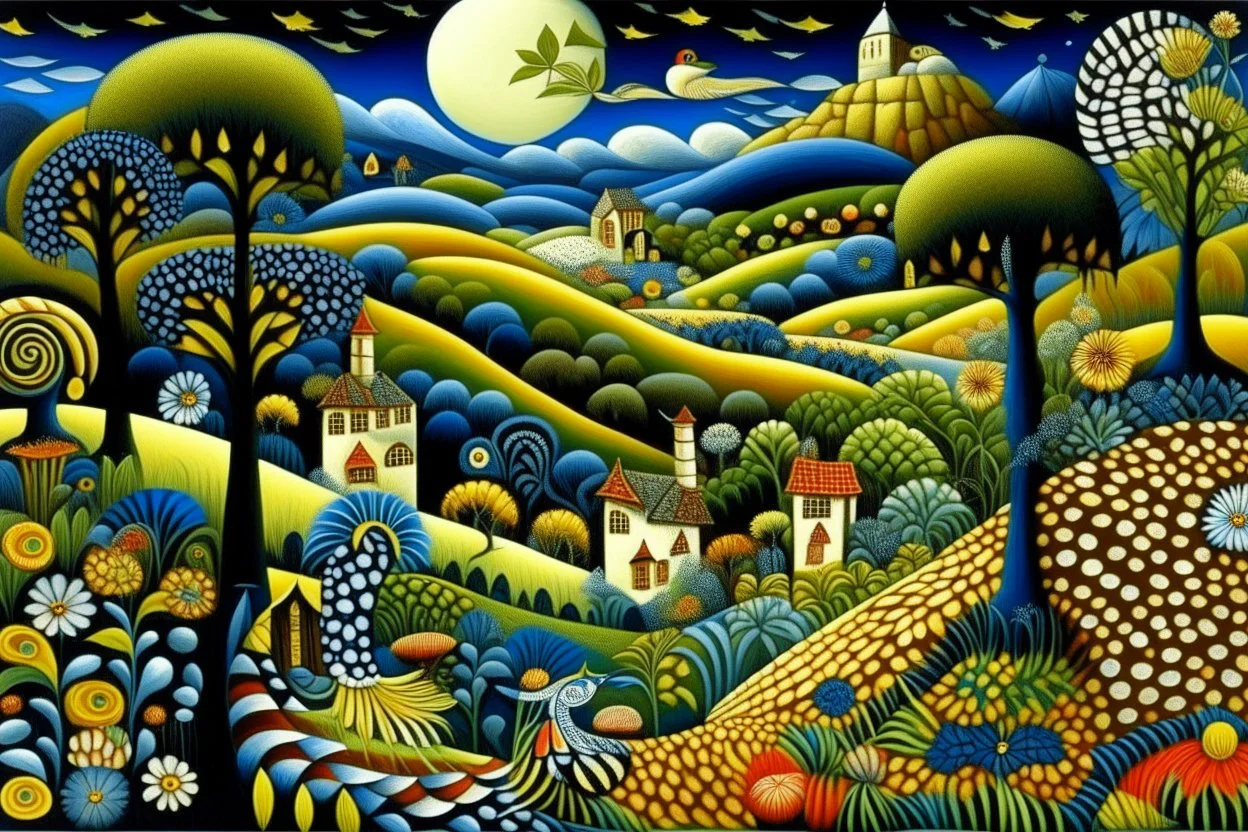 Nocturnal picturesque scenery patchwork by Dee Nickerson, Catherine Abel, nocturnal Modifiers: elegant dof fantasy intricate very attractive beautiful high detail dynamic lighting fantastic view high definition crisp quality colourful very cute cinematic postprocessing SALVADOR DALI Shrink to fit