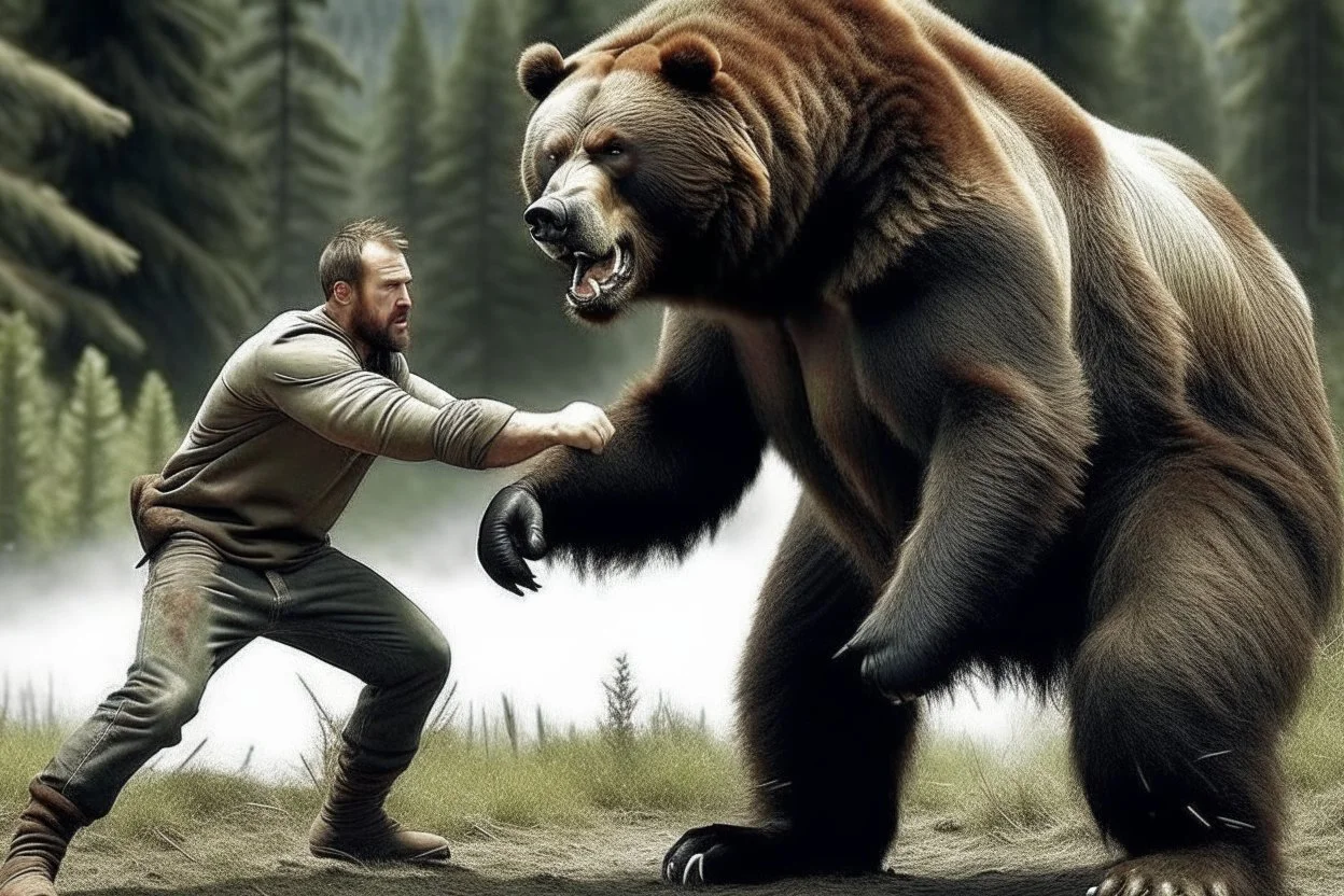 MAN FIGHTNG BEAR REAL LIFE PHOTOREASLITIC