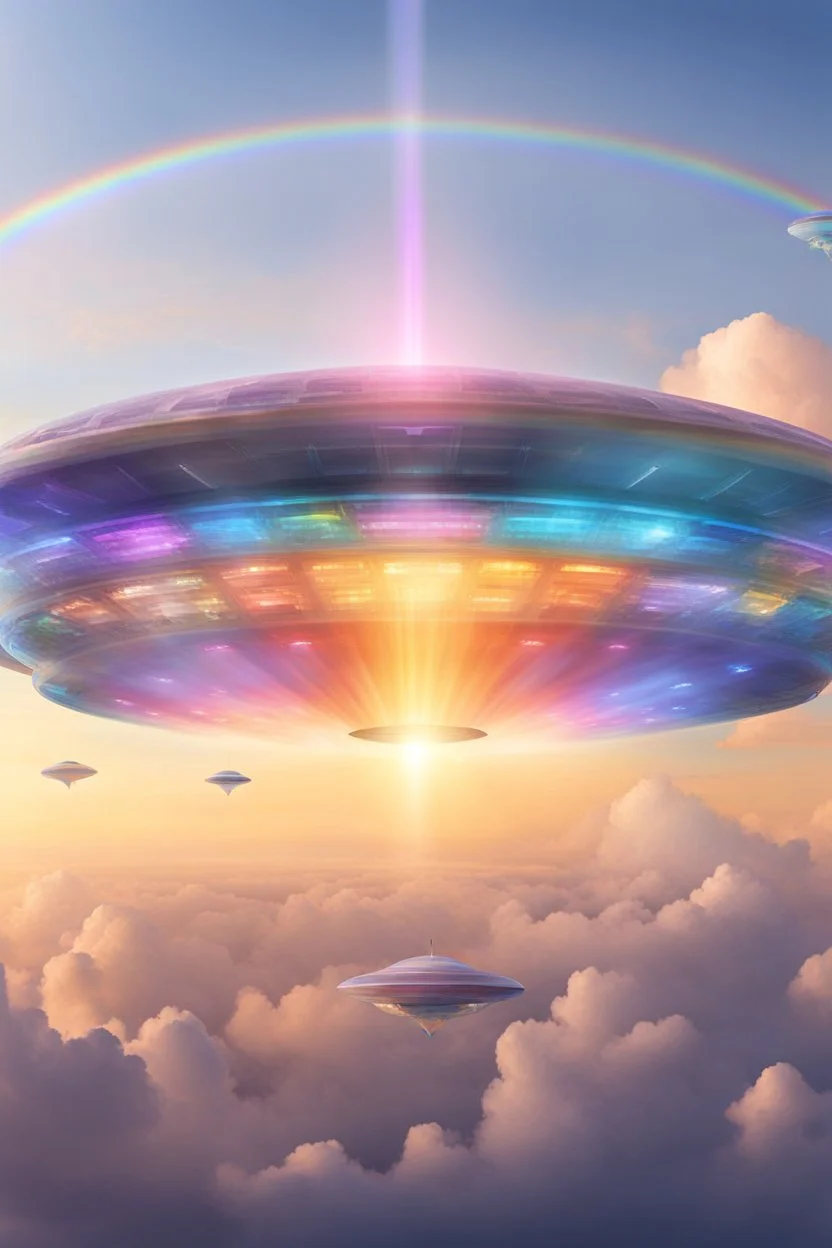 ufo rainbow, cité cristal très futuriste ultra moderne, ufos fleet, intergalactic,