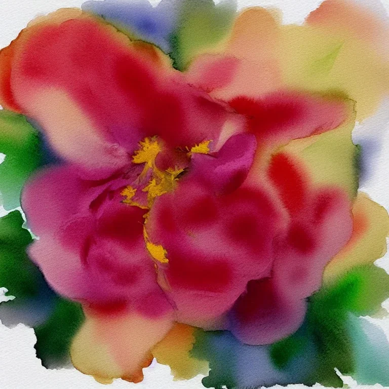 watercolor of a peony, warm colors, water color streaks and splashes, minimalist, in the style of turner, white space