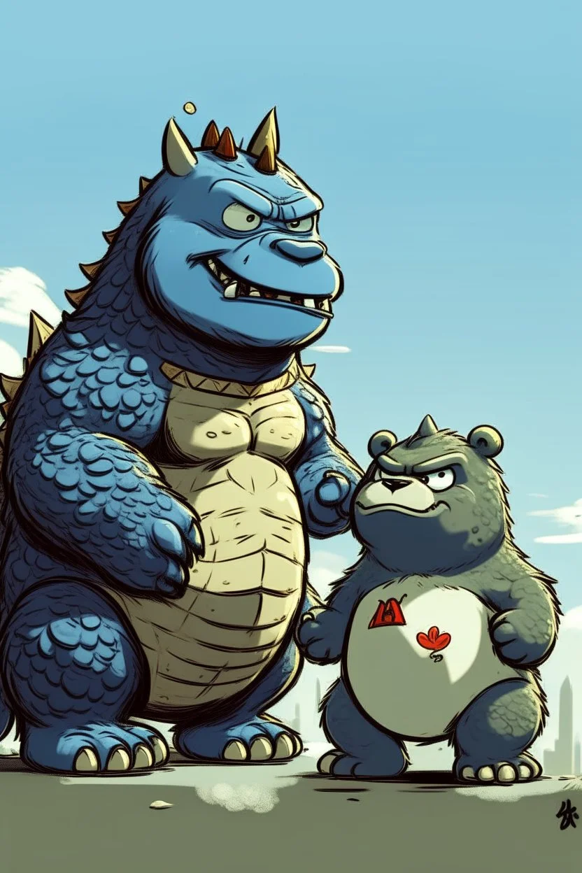 Little cute godzilla and king kong, pixar style