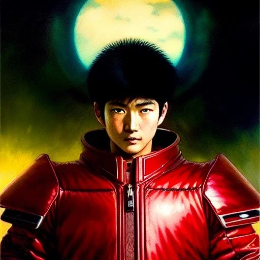 portrait of 'kaneda motorcycle-akira(1988)',ancient japanese armor, painting by gaston bussiere, greg rutkowski, yoji shinkawa, yoshitaka amano, tsutomu nihei, donato giancola, tim hildebrandt, oil on canvas, cinematic composition, extreme detail,fit full head inside picture,16k