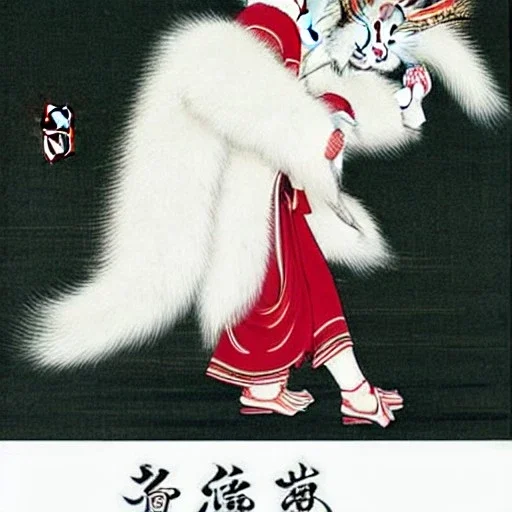 traditional Japanese art, eastern dragon, white fur, fullbody,