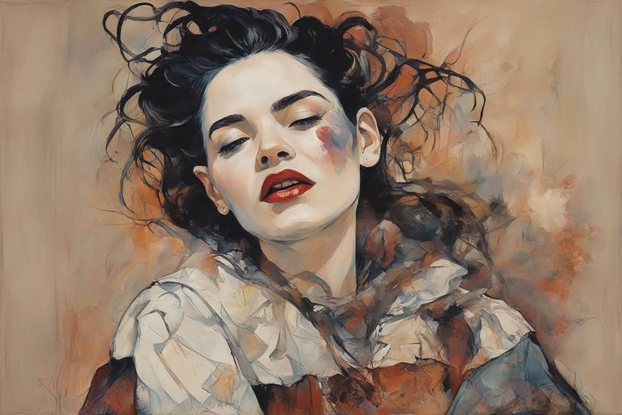 Painting of Bjork as a vampire girl, in the Expressionist style of Egon Schiele, Oskar Kokoschka, and Franz Marc, in muted natural colors