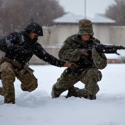 Soldier ambushing enemy in the snow