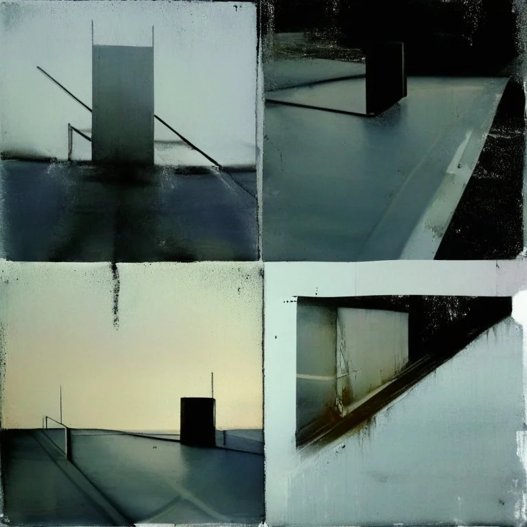 Minimal contemporary abstract oil paintings desolate 1960s carpark concrete fragments at dusk. In the style of Justin Mortimer and Francis Bacon. road markings.