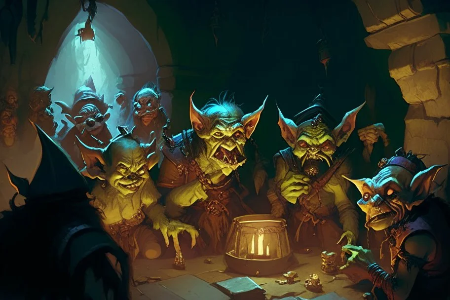 A dungeon full of goblins staring at a dnd party