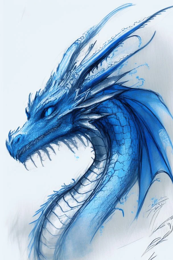 sketch of a blue dragon