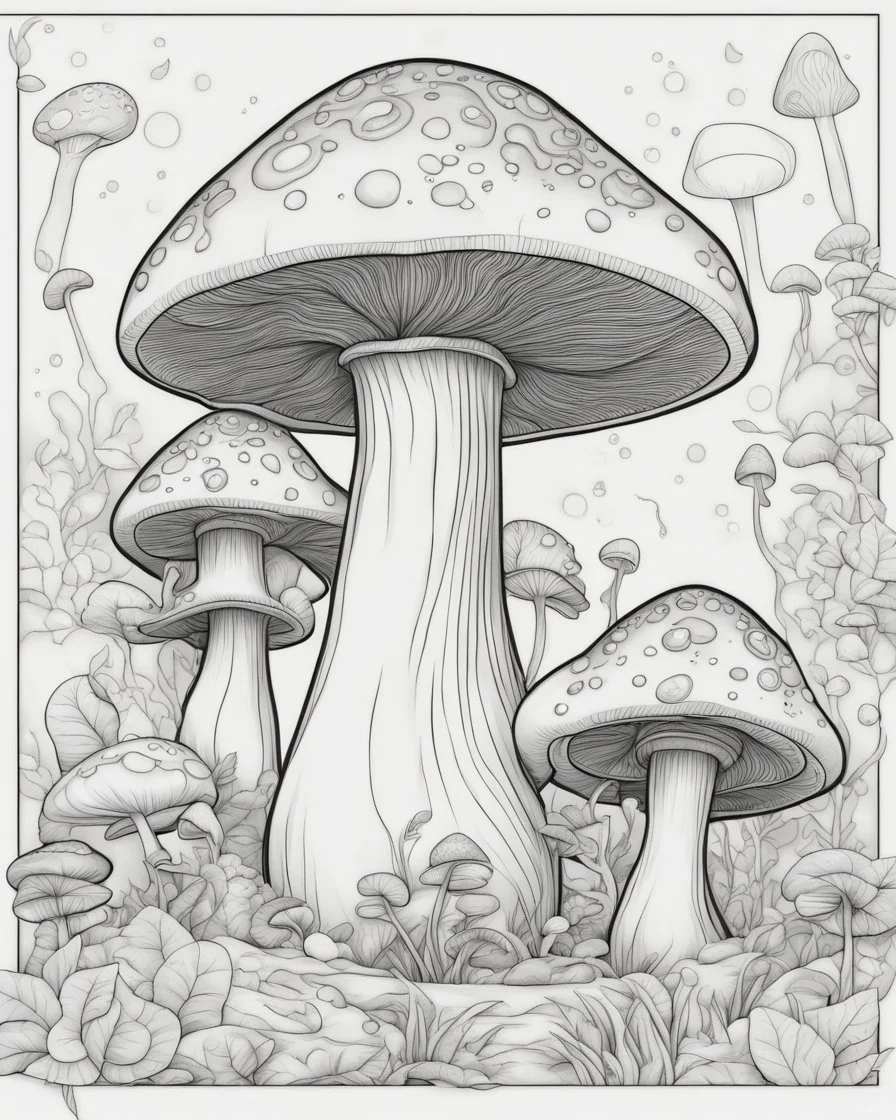 coloring book page, Generate mushroom world. clean and simple line art