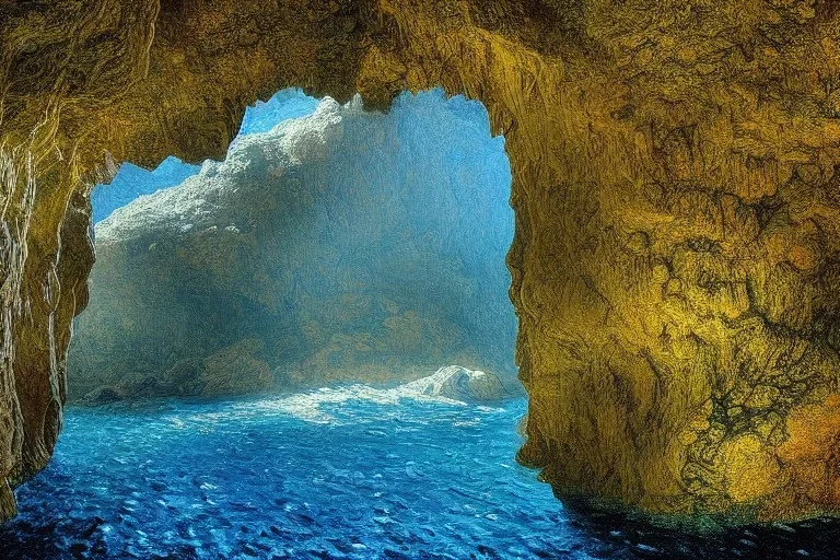 Neo-Impressionist cave, Pre-Historic, Fine Art, high quality, fine detail, moody,