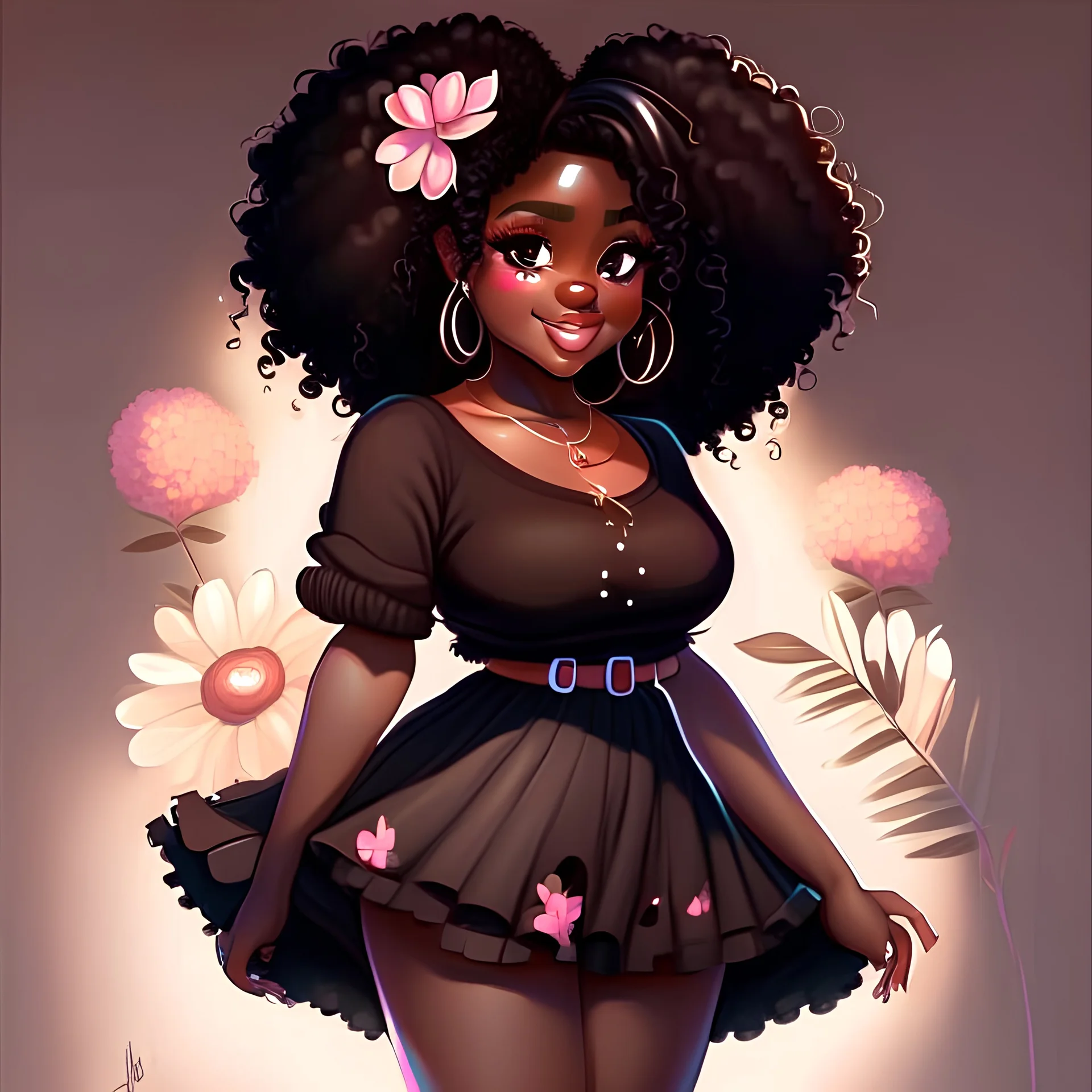 black cute chubby girl art fullbody