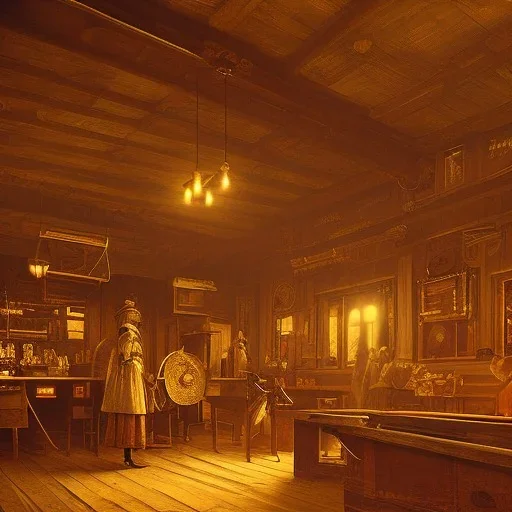 Inside Saloon in Western town in 1880 at night