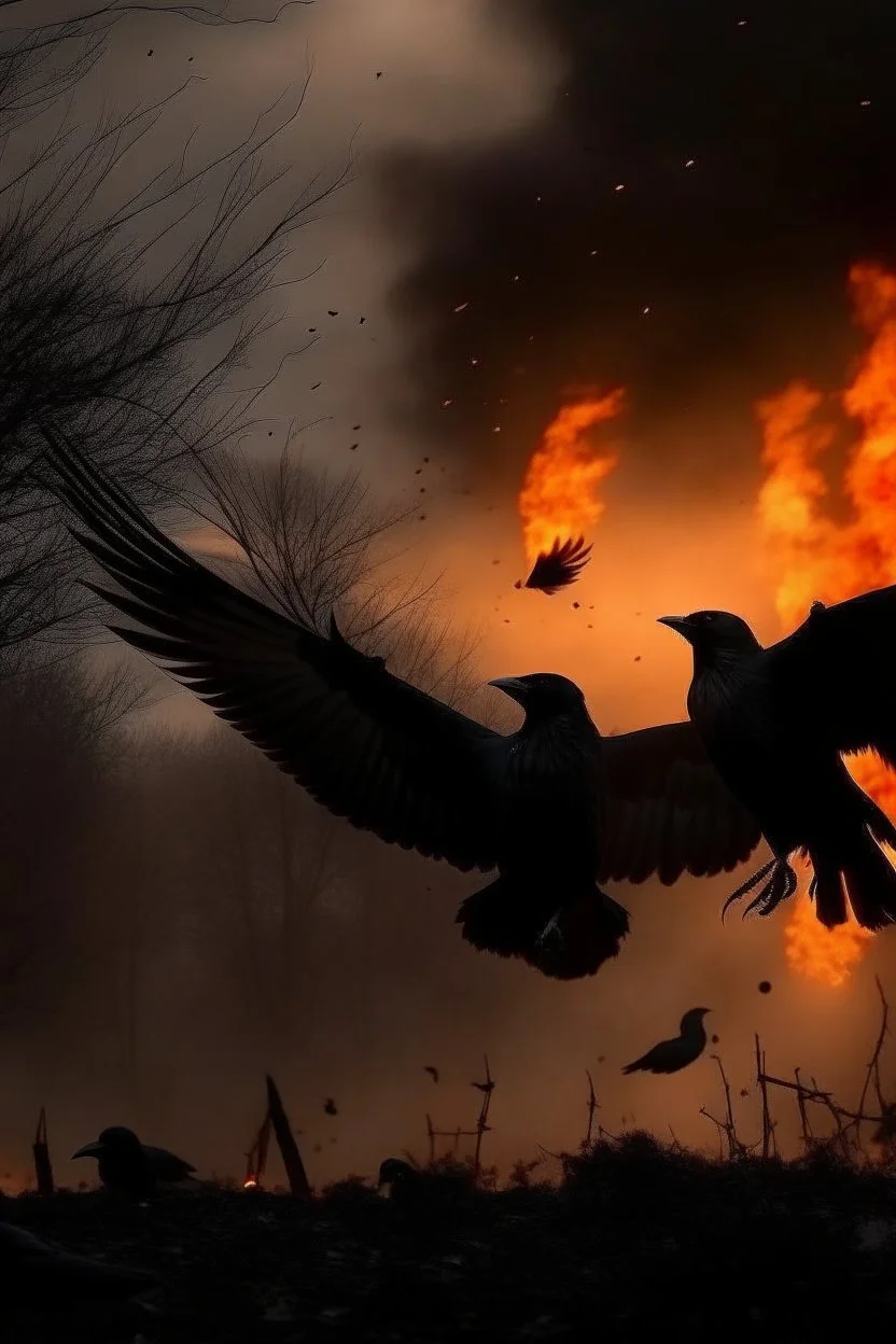 crows circling the fire