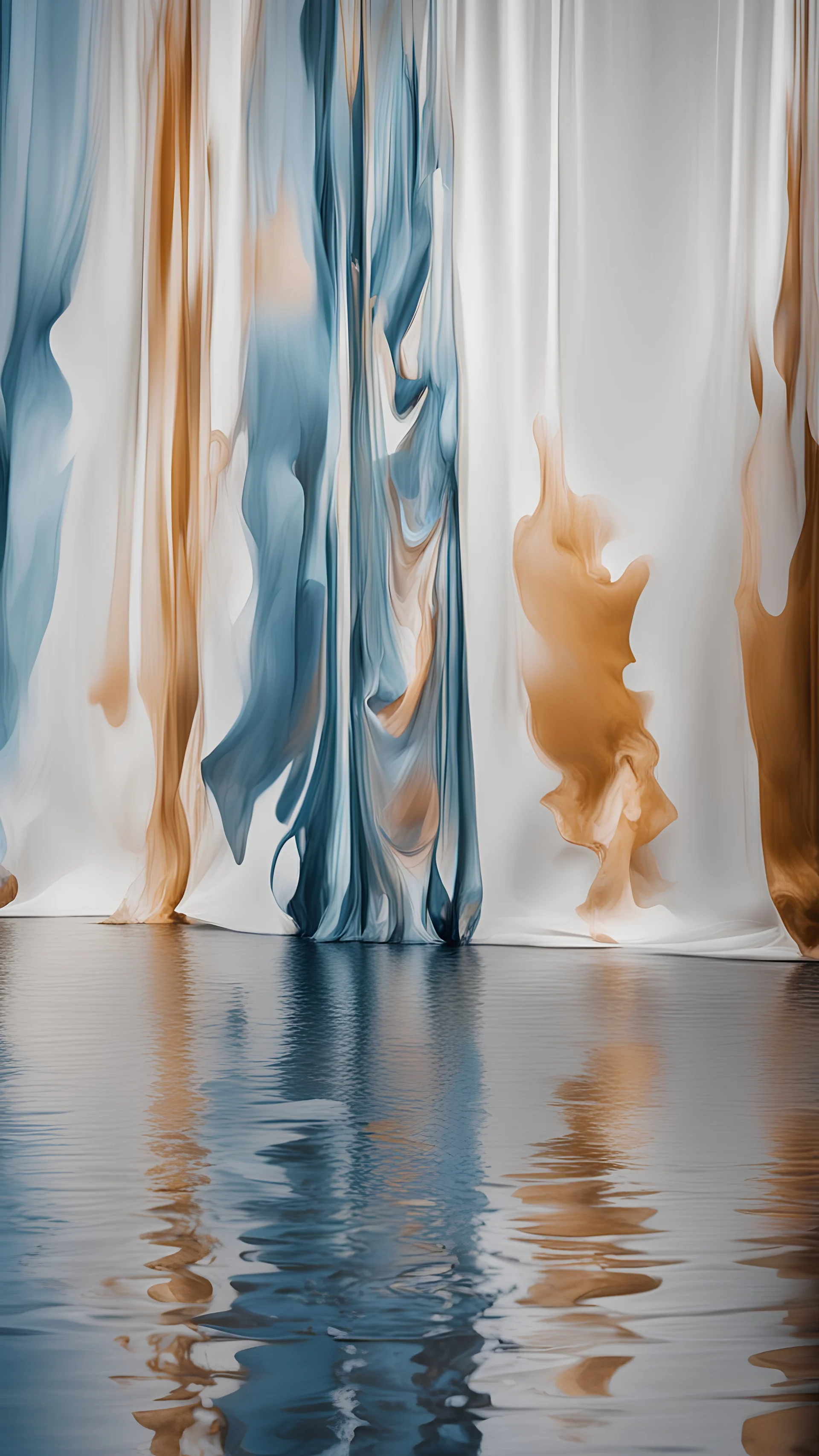 High Fashion show onto the podium. Trend: abstract painting 2024. fabric Abstract Water Reflections