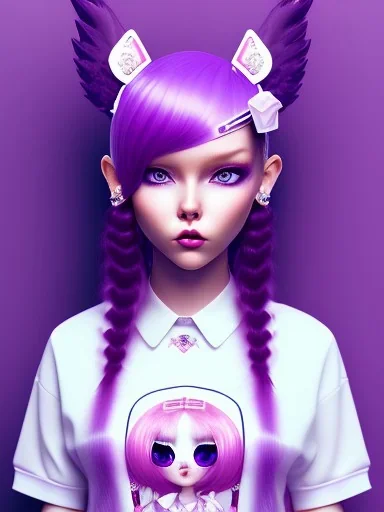 kawaii girl, purple hair, cute, kawaii clothes