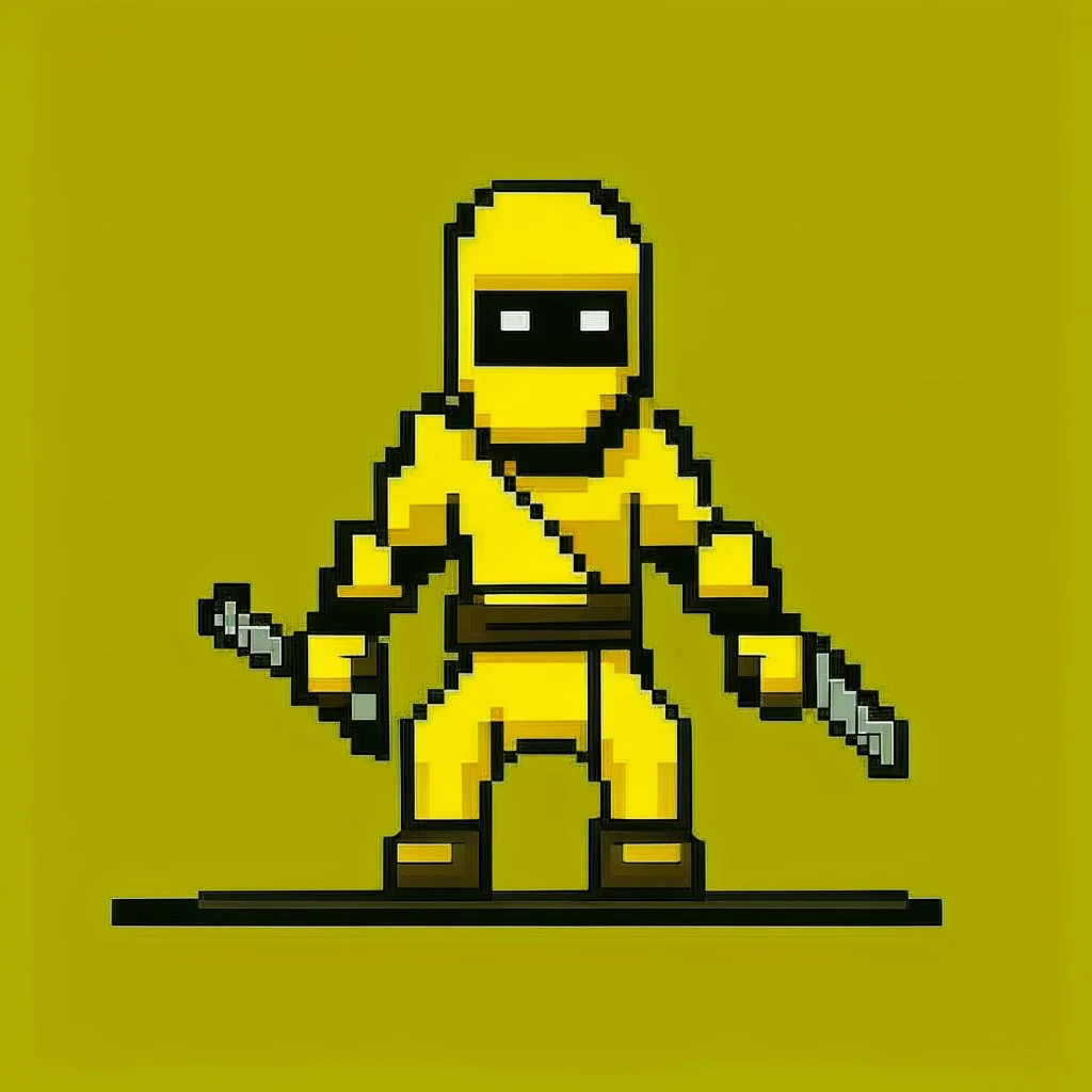 a pixel art-style, simple 64-bit Ninja with an yellow outfit