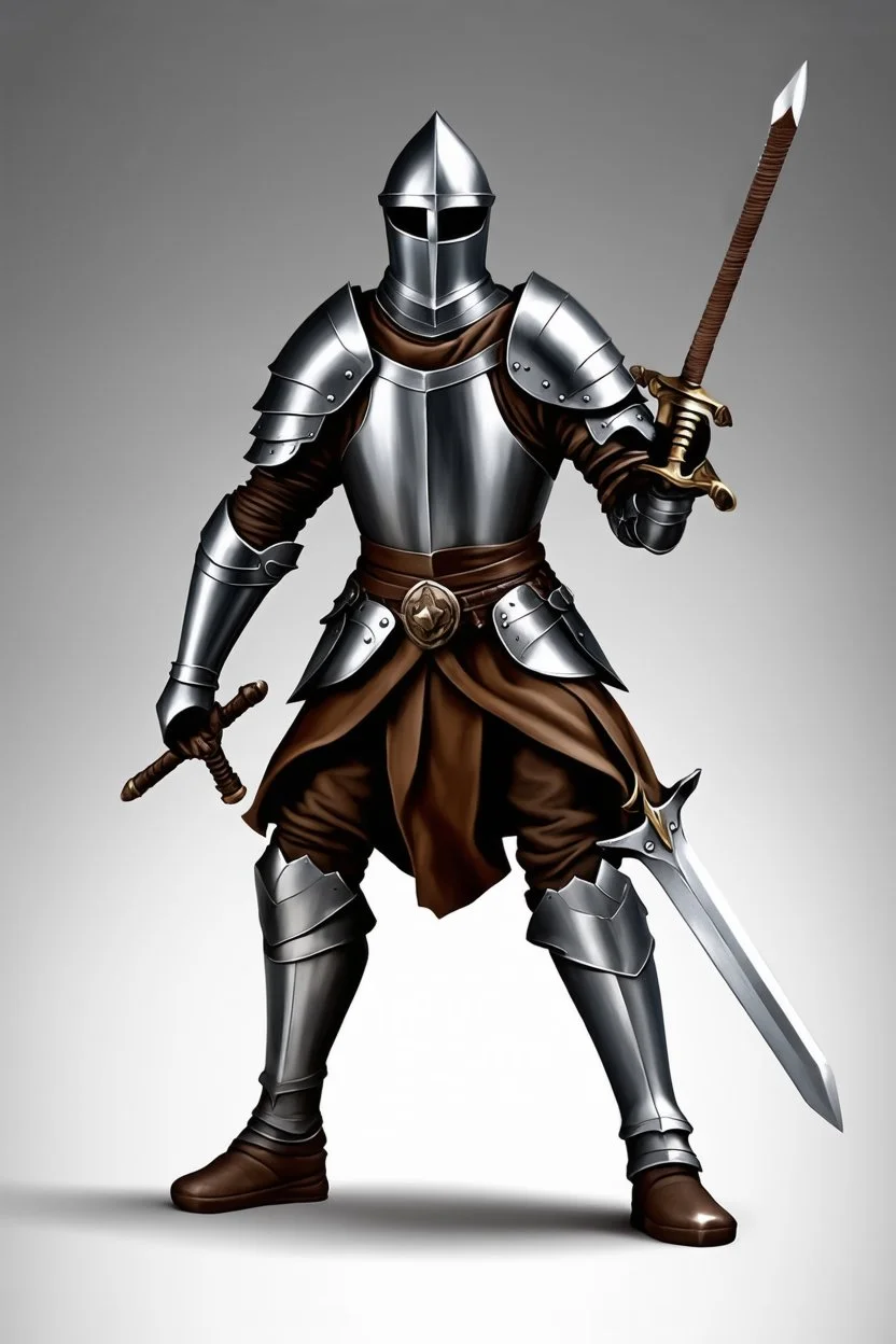 A knight in leather armor, with strategically placed metal armor, wielding a sword and a swordbreaker