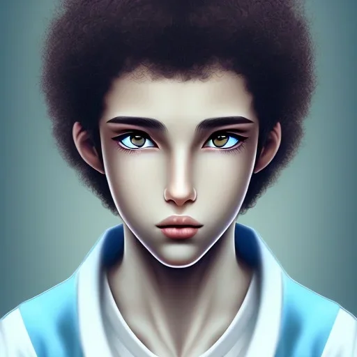 beautiful 12 year old arabic boy with curly hair and light blue eyes