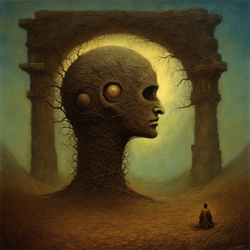 time altering machine, by Zdzislaw Beksinski, Meander art style