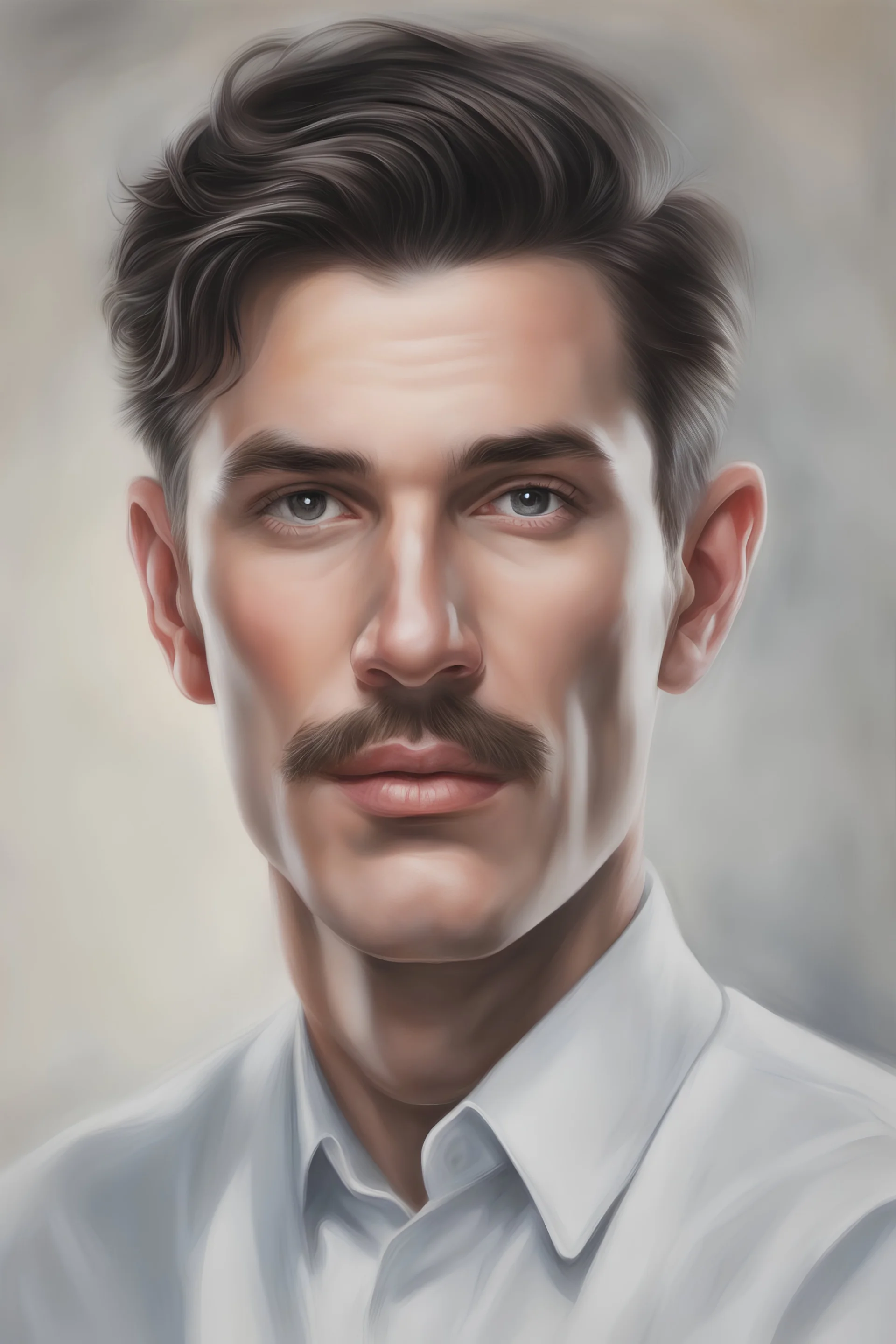 realism portrait, male, diamond face, sharp chin, big lips, big nose, czech, dentist
