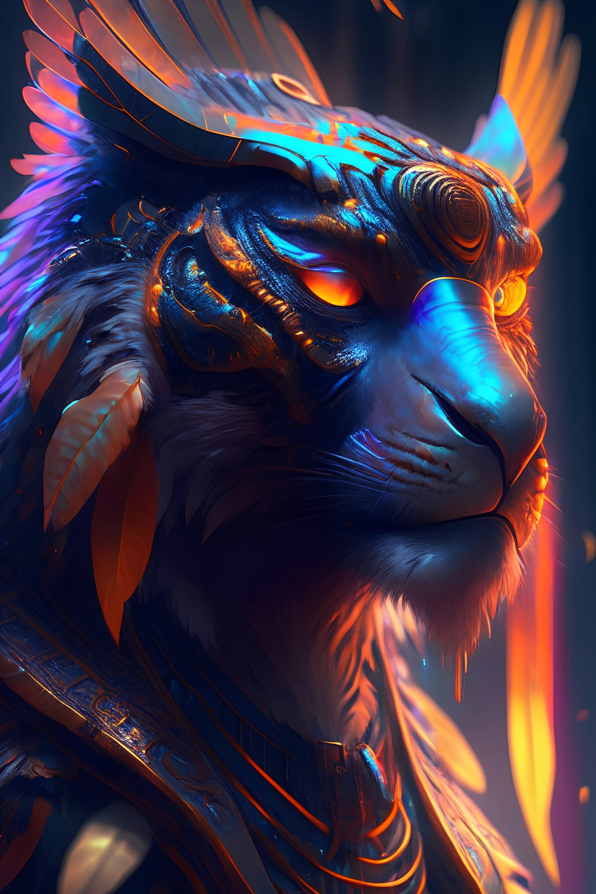 Rich Crow tiger alien,bright , colors, highly detailed, cinematic, 5d ultra realistic,cinematic lighting, art by Federico Pelat and Jordan Grimmer
