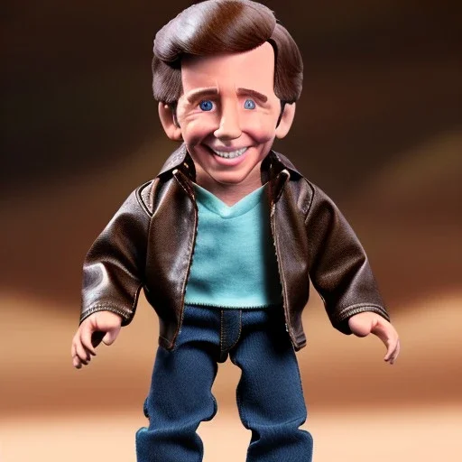 wide view Fonzie Winkler toy Action figure doll 1975 realistic (thumbs-up) (face) Forehead grin, fonzarelli, jukebox background, eyes