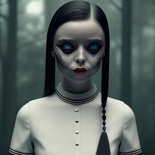 wednesday addams,wednesday make up, wednesday dress, wednesday hair, hyper detail, octane render, unreal engine 5, 8k resolation