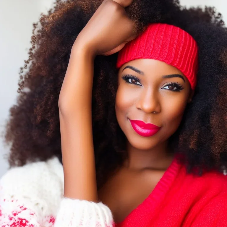 Woman, happy, expressive, emotive, smiling, pouting lips, African American, afro hair, kinky hair, coily hair, blizzard, snow, red sweater, delta sigma theta, snow angel, hazel colored eyes,snowflake,short hair, no makeup, natural colored lips, snowflake necklace, outlidrawz, #blackgirlmagic, alfred darling