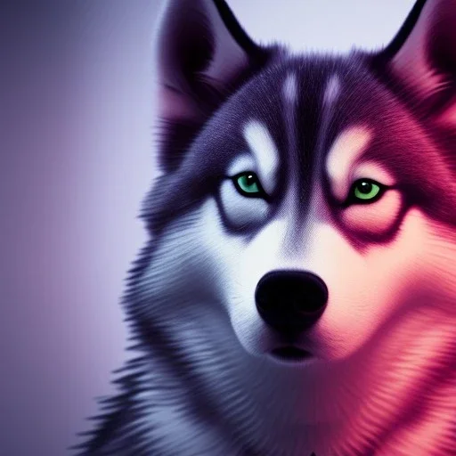 Husky, neon pink eyes, 8K, cinematic lighting, sharp focus, masterpiece, expert