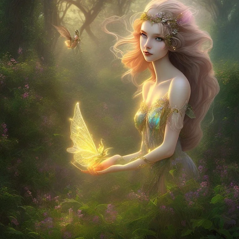 luminous fairy in magical countryside